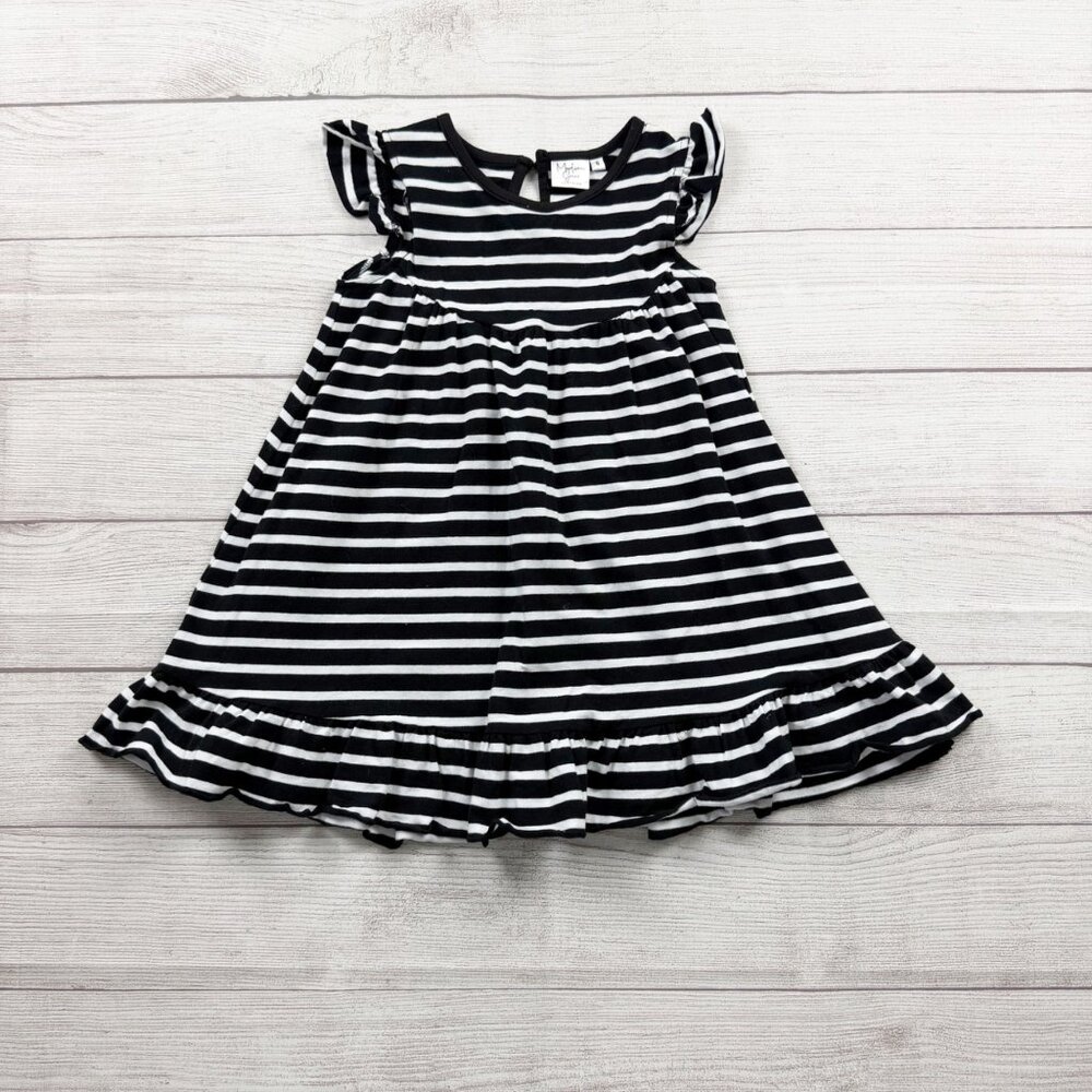 Madison Grace Girls Black White Striped Dress Flutter Sleeve Ruffle Hem Twirl 6